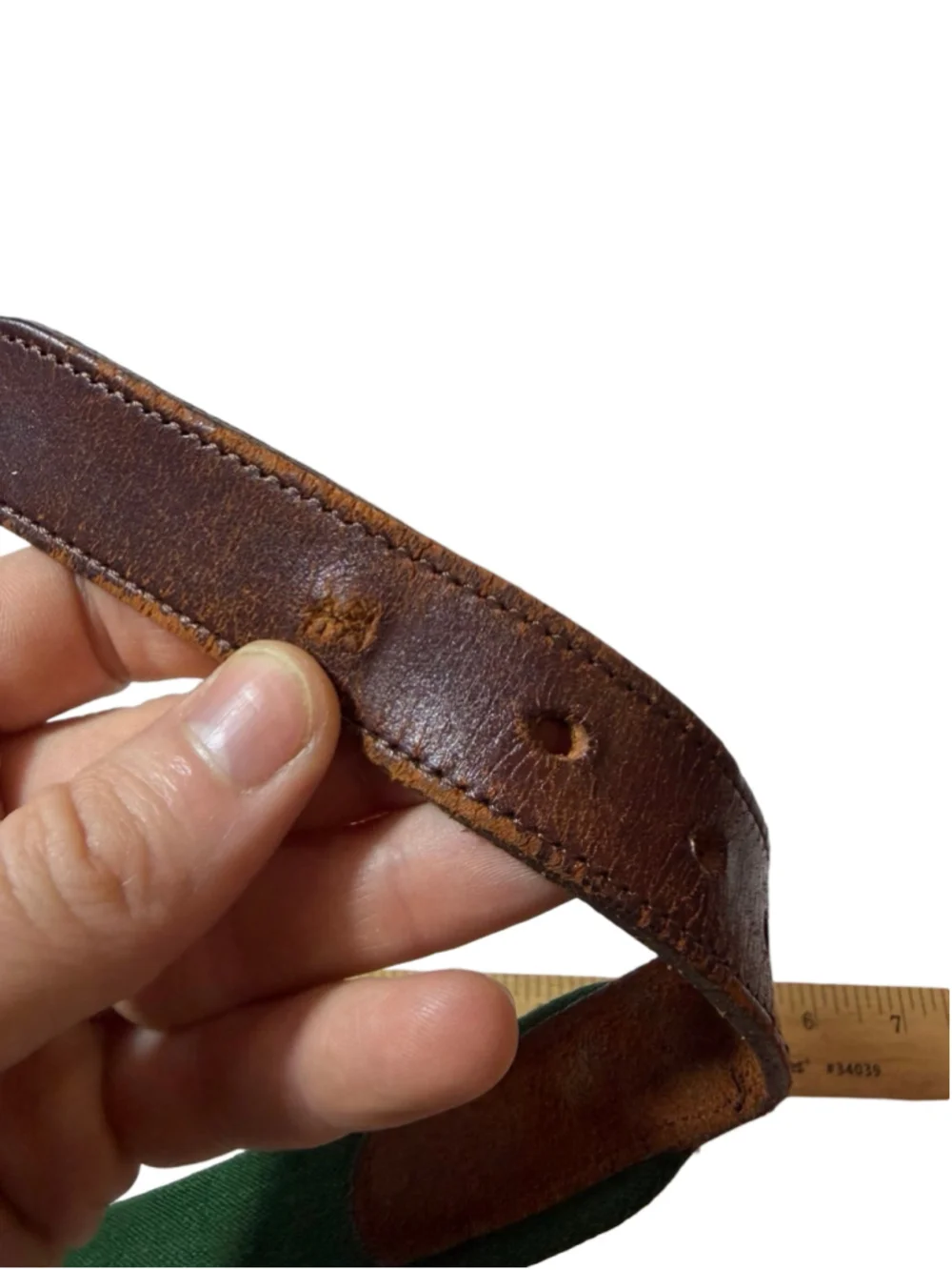 Vintage Coach Green Red Navy Striped Wool Leather Belt Size 34